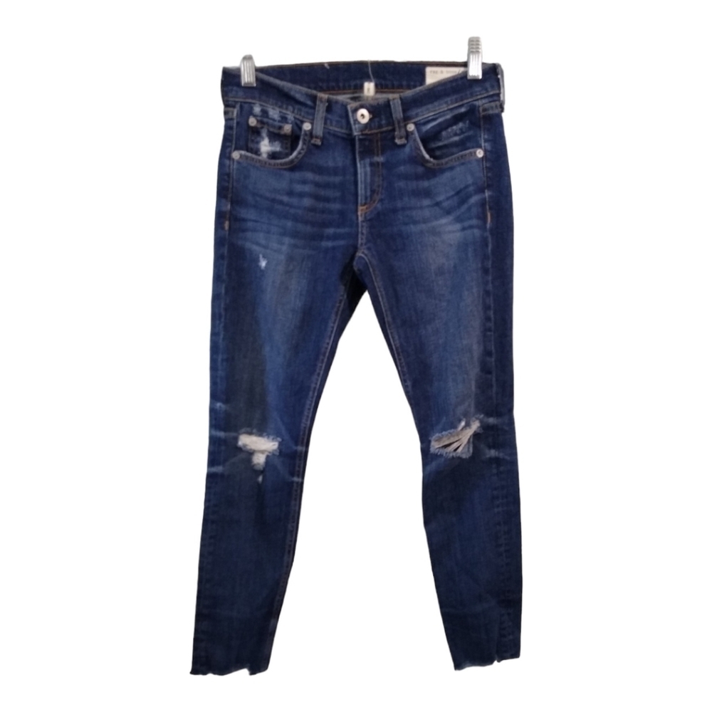 Rag & bone Dre‎ Capri Dark Wash Destructed Raw Hem Denim Jeans Size 24